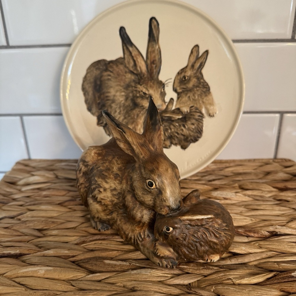 1970s Goebel‎ Bunny Rabbit Mother & Baby Figurine Matching Plate Mothers Series